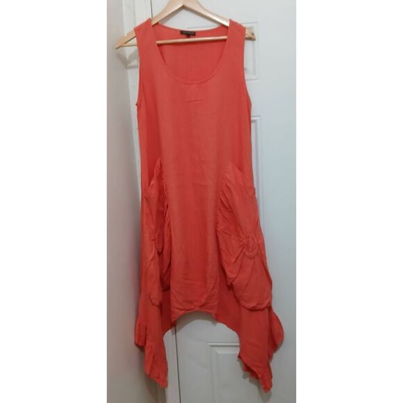 For Cynthia womens medium flare linen coral peach shift dress classic capsule - Picture 2 of 7